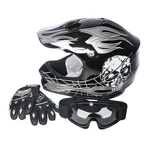 XFMT Youth Kids Motocross Offroad Street Dirt Bike Helmet Goggles Gloves Atv Mx Helmet Black Skull M Helmets XFMT 270212-M-US