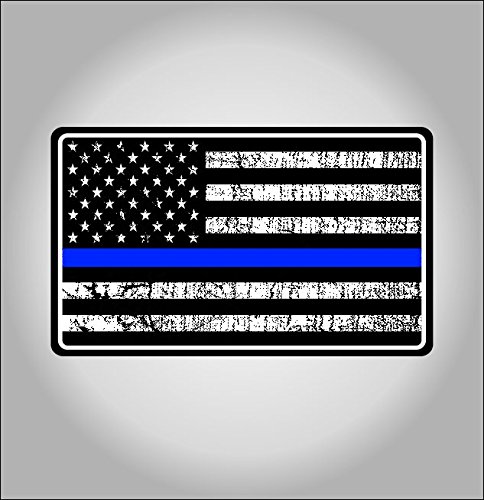 Police Blue Thin Line USA Flag Decal American Flag Sticker Grunge Distressed Blue Stripe for Cars and Trucks for Honor and Support of Our Officers Vinyl Window Bumper 5 X 3 Inch Bumper Stickers, Decals & Magnets Vinyl Junkie Graphics Police blue line american flag