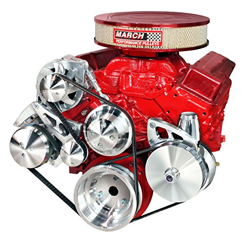 March Performance BA22072 Billet Aluminum Clear Powder Coated Water Pump Kit (Pulley Kit with Billet Alt, PS Pump, Chrome A/C) Water Pumps MARCH BA22072