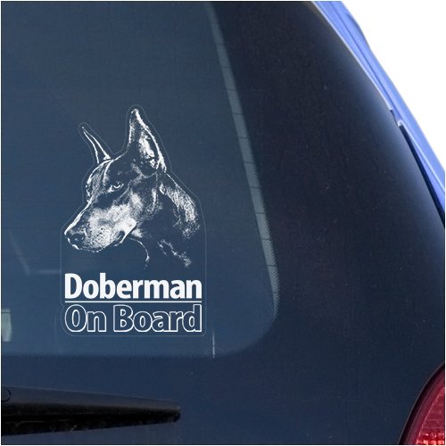 Doberman Clear Vinyl Decal Sticker for Window, Dobermann Pinscher Dog Sign Art Print Bumper Stickers, Decals & Magnets Vinyl Designs MCW-DobermanC-OB
