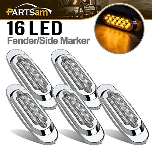 Partsam 5pcs Clear/Amber LED Marker Light Flush Mount 16 Diodes For Freightliner Cascadia Side Marker Assemblies Partsam 146389