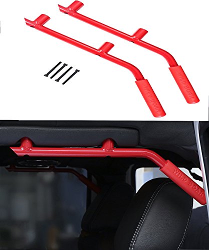 Opar Solid Steel Rear Grab Handle for 2007-2017 Jeep JK Wrangler Unlimited 4-Door - Pair (Red) Grab Handles opar LED-1235NW