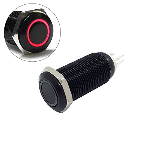 Yakamoz 12mm 1/2 3V Led Light Metal Self-locking Latching Push Button Switch Industrial Boat Car DIY Switch Black (Red Ring) Lighting Yakamoz 602701867199