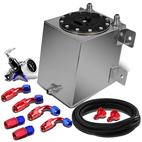 1-Gallon Bottom Feed Fuel Cell+12 Fuel Line+Fittings+Black Fuel Pressure Regulator Fuel Tanks Auto Dynasty AD-ALU-FT-B-BF-1G+FPRSSS-BK+ACC-BK