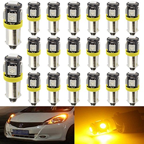 20-Pack BA9S BA9 12146 1445 1705 Amber / Yellow LED Light 12V,AMAZENAR 5 SMD 5050 Chipset Car Interior Replacement 6253 64111 Bulb For Map Dome Courtesy Trunk License Plate Glove Box Side Marker Light Interior & Convenience Bulbs AMAZENAR AZ-AMSL0004CN-A