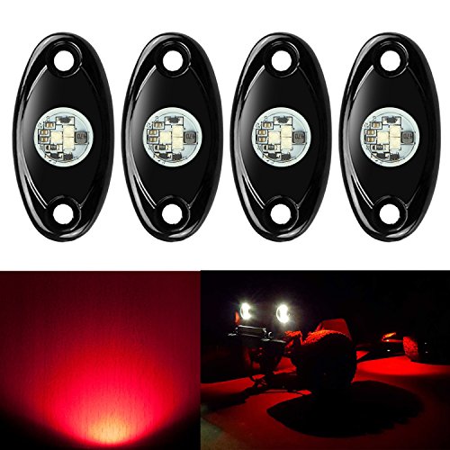 4 Pods LED Rock Lights Kit, Ampper Waterproof Underglow LED Neon Trail Rig Lights for Car Truck ATV UTV Baja Raptor Offroad Boat Trail Rig Lamp Underbody Glow (Red) LED & Neon Lights Ampper Am-LRL04