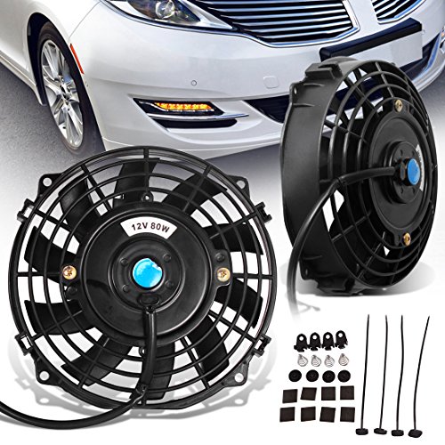 12v High Performance Black Electric Radiator Cooling Fan Assembly Kit Pro-Cool Reversible Heavy Duty S-brade Engine Fan Mounting Set (2X7 inch) Fans AUTOSAVER88 D02-K005