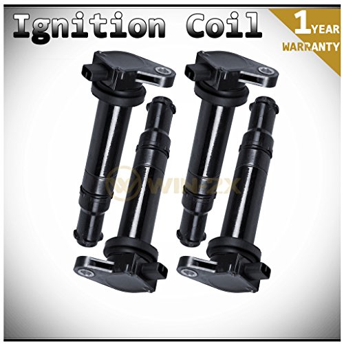 WIN-2X Set of 4 Brand New Ignition Coil on Plug Pack With Boot For 06-11 Hyundai Accent Kia Rio/Rio5 06-10 Dodge Attitude 1.6L L4 Coil Packs A80005-RLJ-RC-9018A-4